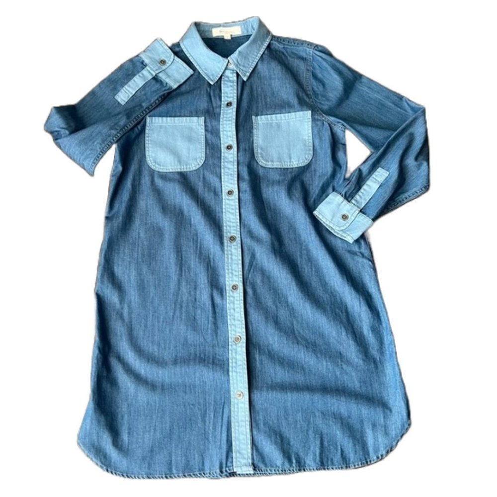 Two by Vince Camuto Color Block Denim Shirt Dress